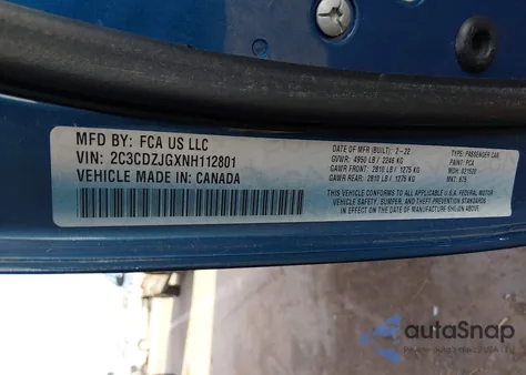 2022 Dodge Challenger Gt из США, поврежденный, VIN 2C3CDZJGXNH112801